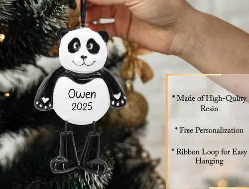Miniatura 3 de Adorno de Navidad personalizado de oso panda 2026 – Personalización gratuita Animal sonriente con patas colgantes para árbol de Navidad Recuerdo