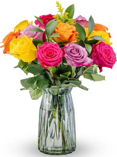 12 rosas de tallo largo de diferentes colores