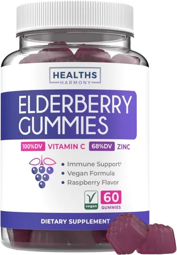 Gomitas veganas de saúco Sambucus para adultos, gomitas de vitamina C y zinc de saúco negro para el bienestar diario y de temporada, gomitas