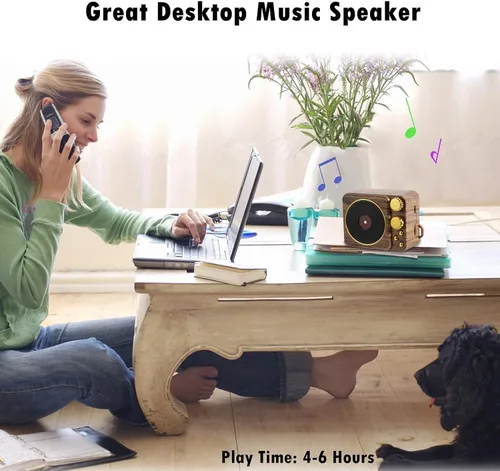 Miniatura 5 de Mini altavoz de música retro vintage inalámbrico portátil al aire libre altavoces estéreo fuerte altavoz de sonido integrado soporte de micrófono