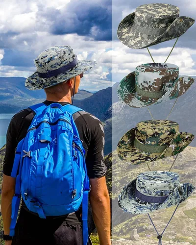 Miniatura 4 de 10 sombreros Boonie de ala ancha, diseño de camuflaje, protección solar UV, sombrero de pesca para hombres y mujeres, senderismo, safari, caza