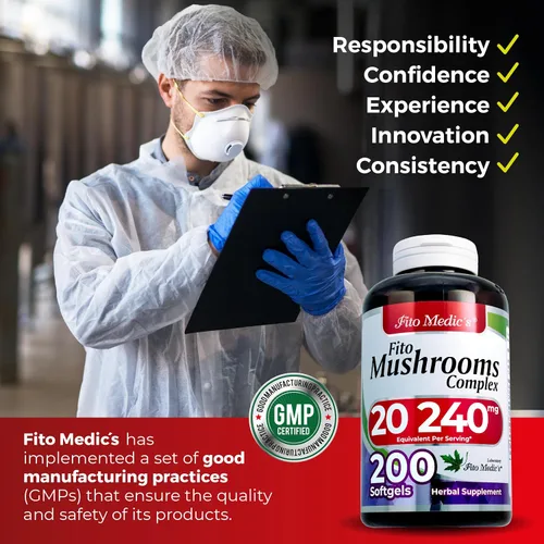 Miniatura 6 de FITO MEDIC'S Suplemento complejo de hongos de laboratorio, mezcla de 18 especies, 200 cápsulas blandas