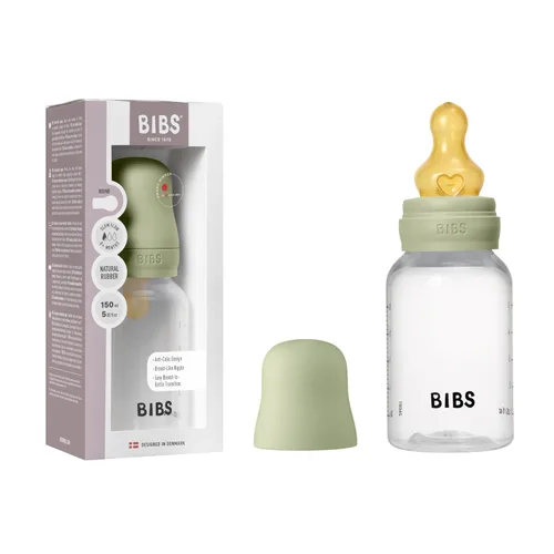 BIBS Biberón para bebé 5 oz / 150 ml de goma natural de látex con pezón - Anti-cólico, libre de BPA, pezón redondo, flujo lento, ligero y fácil de