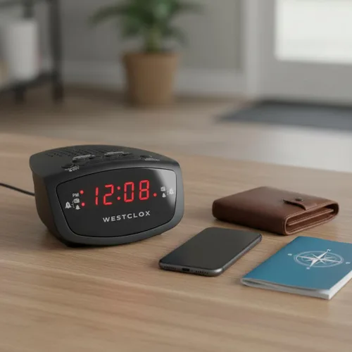 Miniatura 8 de Westclox Radio despertador dual de 0.6 pulgadas, pantalla LED roja, radio FM con 20 preajustes, brillo ajustable, repetición y batería de respaldo