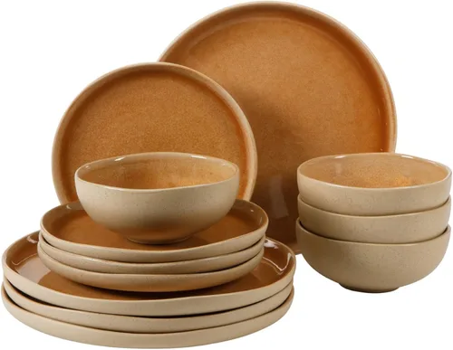Miniatura 12 de Gibson Elite Peach Orchard 12-Piece New Bone China Dinnerware Set Service for 4, Embossed Fluted Plates and Bowls, Dishwasher and Microwave Safe