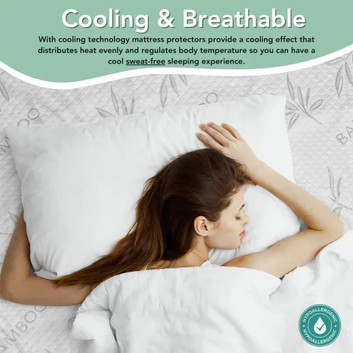 Miniatura 3 de Protector de colchón de rayón de bambú con cremallera + 1 protector de almohada, 100% impermeable, refrescante, tamaño individual, tela ultrasuave