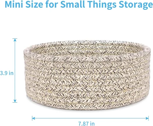Miniatura 2 de ABenkle Cesta tejida pequeña, cesta de almacenamiento vacía pequeña y poco profunda, mini cestas de cuerda de algodón, cesta decorativa redonda