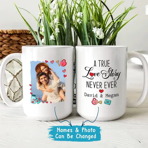 Miniatura 6 de A True Love Story Never Ever Taza, regalos de boda, regalos de pareja con foto personalizada para él y ella, taza de café con imagen de pareja, taza