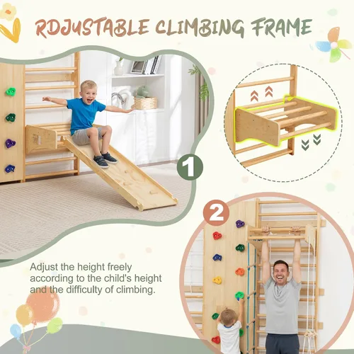Miniatura 4 de escalera sueca 10 en 1 para interiores, gimnasio de la selva para niños de 3 a 12 años, 227 KG, juego de escalada de madera montado en la pared