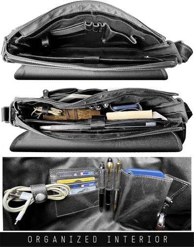 Miniatura 4 de Bolso de mensajero de cuero para hombre, 16 pulgadas, de grano completo, para laptop, vintage, cruzado, oficina, bolso de viaje
