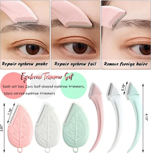 Miniatura 2 de ONEUPIN Juego de 12 recortadoras de cejas, hojas de acero inoxidable, curvadas para cejas, afeitadora facial, moldeador de cejas adecuado para Verde