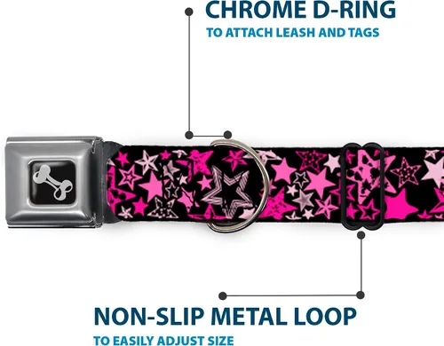 Miniatura 5 de Collar de perro hebilla de cinturón de seguridad Stargazer Negro Rosa 13 a 18 pulgadas 1.5 pulgadas de ancho