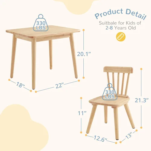 Miniatura 7 de Curipeer - Juego de mesa y 2 sillas Windsor para niños, juego de mesa y silla para niños y bebés de caucho con patas antideslizantes/diseño