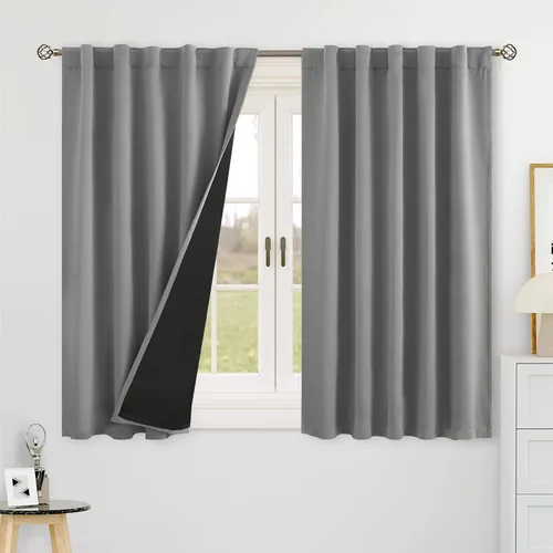 Miniatura 51 de BGment Cortinas 100% opacas beige de 63 pulgadas de largo con forro aislante térmico, bolsillo para varilla y lengüeta trasera de doble capa