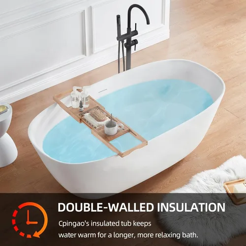 Miniatura 6 de Cpingao Bañera independiente de resina de piedra, de 63 pulgadas de largo x 31.5 pulgadas de ancho x 22 pulgadas de alto, diseño moderno y elegante