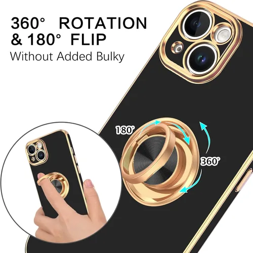 Miniatura 4 de VENINGO Funda para iPhone 14, funda para iPhone 14, ajuste delgado, suave soporte de anillo de 360° con base, compatible con soporte magnético