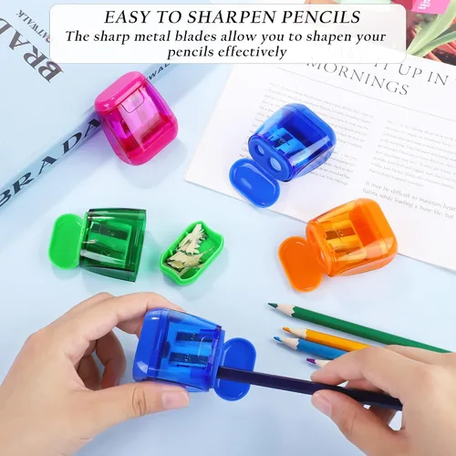Miniatura 3 de Aodaer 48 sacapuntas manuales de doble agujero compacto con tapa para sacapuntas en oficina, hogar mezclado 4