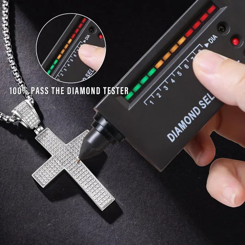 Miniatura 3 de HOLYCOME Colgante de cruz de moissanita helada para hombres, colgante de crucifijo de diamante de laboratorio para collar, plata de ley 925, joyería