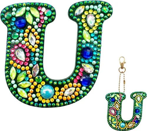 Miniatura 24 de YOYA Llaveros de pintura de diamantes de doble cara letras 5D con pintura de diamantes, kit de llavero de pintura de diamantes de taladro completo