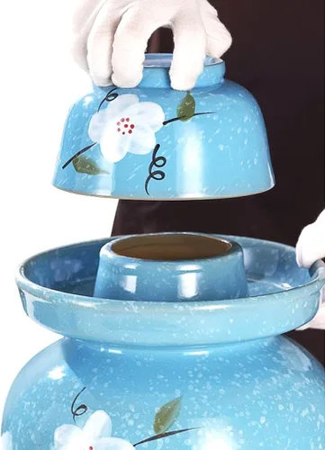 Miniatura 4 de Tarro de encurtido de porcelana china tradicional grande, olla de fermentación de cerámica natural para decapado, tarro de fermentación con sello