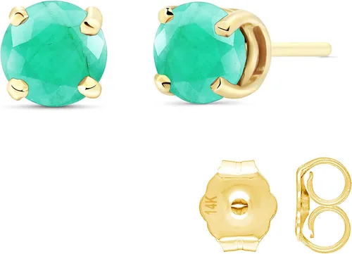Miniatura 3 de Aretes de oro amarillo macizo de 14 quilates con esmeralda de 0.95 quilates "Spring Doesn't Fade