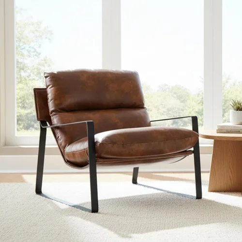 Miniatura 15 de Ya-Home Silla de Acento Mid-Century, Silla Lateral Cómoda con Reposabrazos de Tela Chenille, Silla de Ocio Tapizada con Marco de Metal Negro