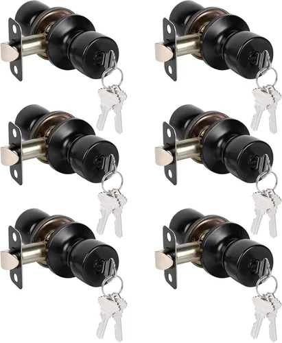 Miniatura 24 de HOSOM - Paquete de 1 perilla de puerta con cerradura y llave, perillas de puerta exterior color negro mate para dormitorio y baño, perilla de puerta