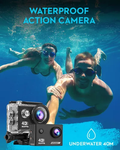 Miniatura 7 de Cámara de acción 4K30fps con tarjeta SD de 64G, cámara HD impermeable de 131 pies, cámaras submarinas de 20 MP, cámara WiFi de pregrabación de 20