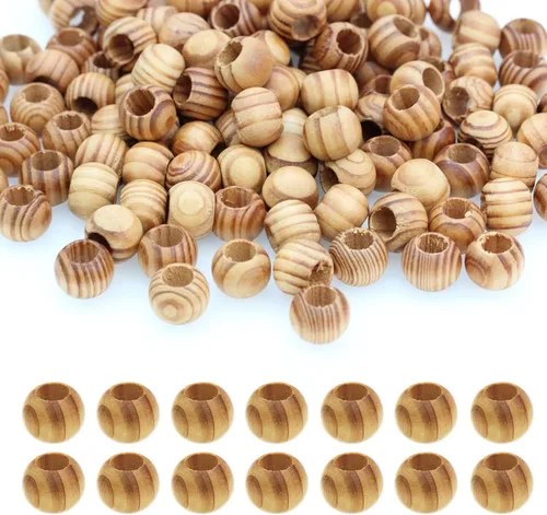 Miniatura 10 de BetterJonny 180 cuentas de madera natural de agujero grande, cuentas espaciadoras redondas de madera para macramé, pulseras de joyería, manualidades