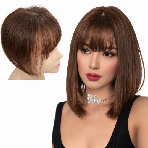 Miniatura 13 de Anemone Flequillo de cabello humano con clip para mujer, base de encaje de seda 3D, extensión de cabello natural falso para retroceder la línea