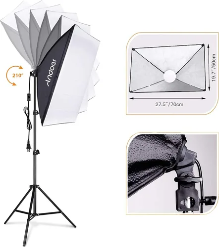 Miniatura 2 de Andoer Softbox - Kit de iluminación para fotografía, equipo de estudio profesional con caja de luz de 20 x 28 pulgadas, bombilla de temperatura 3