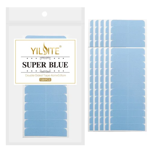 Miniatura 8 de YILITE 60 extensiones de cabello, cinta azul de repuesto de 1.6 x 0.3 in, adhesivo de doble cara para extensiones de cabello adhesivas