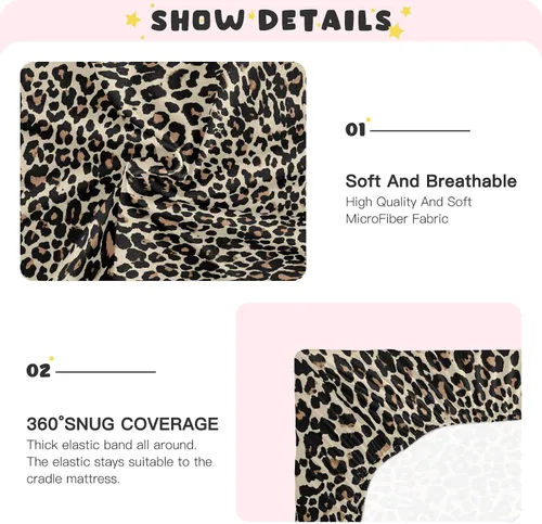 Miniatura 5 de CaTaKu Sábanas para cuna de bebé, con estampado de leopardo marrón, para cuna, para niñas y niños, sábanas suaves neutrales para cuna, 27 x 39