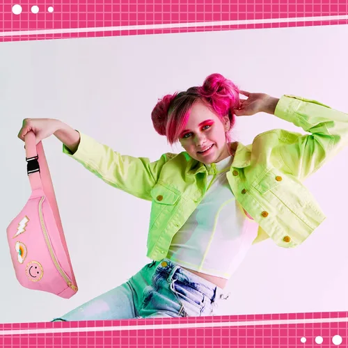 Miniatura 5 de Sotiff Preppy Patch - Riñonera de nailon con diseño de rayos, ajustable, con diseño de sonrisa, para mujeres, resistente al agua, arcoíris