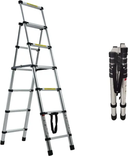 Escalera telescópica plegable de aluminio 5+6 con pasamanos, pedal ancho de seguridad, carga máxima de 330 libras, plegable, fácil de almacenar,