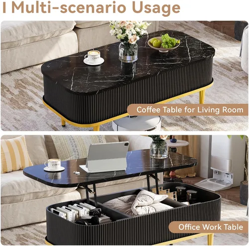 Miniatura 8 de Mesas de centro rectangulares para sala de estar, moderna mesa de centro acanalada con almacenamiento, mesa de centro pequeña, mesa central ovalada