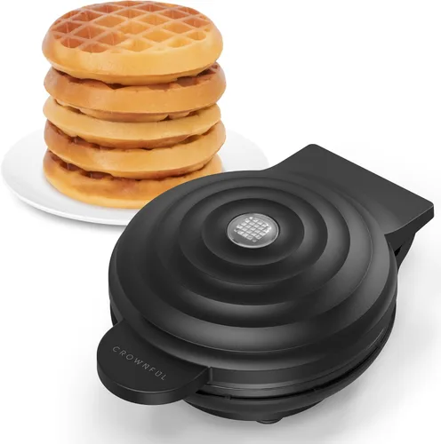 CROWNFUL Mini Waflera, Waflera Chaffle de 4", Diseño Compacto, Fácil de Limpiar, Superficie Antiadherente, Guía de Recetas Incluida, Perfecta para
