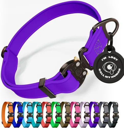 Miniatura 11 de Biothane - Collar de perro con hebilla de cobra, fabricado en Estados Unidos, etiqueta de identificación con código QR, collares de perro ajustables