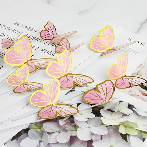 Miniatura 3 de Decoración de mariposa rosa para tartas, 11 piezas de decoración de cupcakes de metal dorado para decoración de fiesta de niñas y mujeres