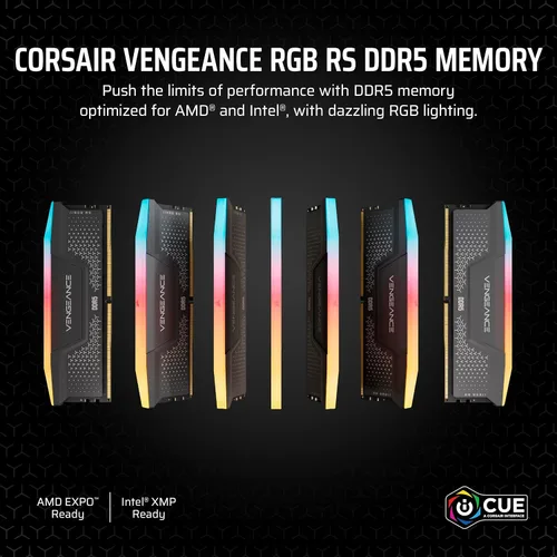 Miniatura 2 de CORSAIR Vengeance RGB RS DDR5 RAM 64GB (2x32GB) Hasta 5200MHz CL40-40-40-77 1.25V AMD Expo Intel XMP Memoria de escritorio para computadora - Gris