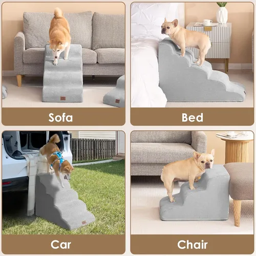 Miniatura 7 de EHEYCIGA Escaleras curvas para perros para camas altas de 57.97 cm de altura, 5 escalones para perros pequeños y gatos, escaleras para mascotas
