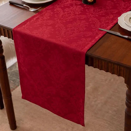 Miniatura 18 de Joyfol Day Caminos de Mesa de Navidad, Impermeable Jacquard Verde Flor de Pascua Camino de Mesa para Navidad Vacaciones Invierno Festival Cocina