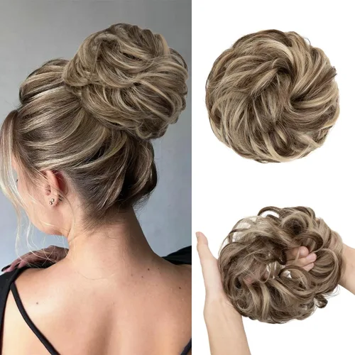 Miniatura 43 de CJL HAIR Extensiones de cabello sintético de moño desordenado, ondulado, rizado, grueso, para coleta, para mujer (rubio blanco)