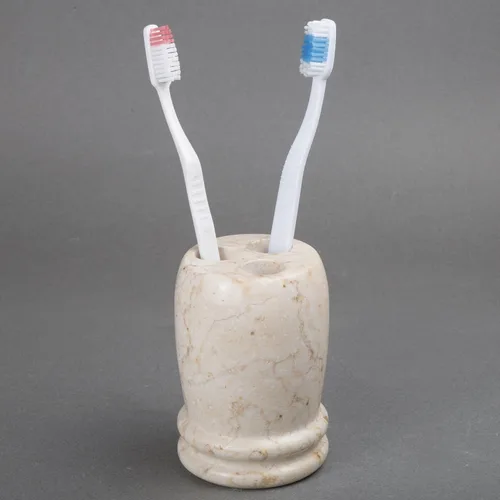 Miniatura 7 de Creative Home Organizador de cepillos de dientes de mármol beige natural, redondo, 3 ranuras, para encimera de baño, soporte para cepillos