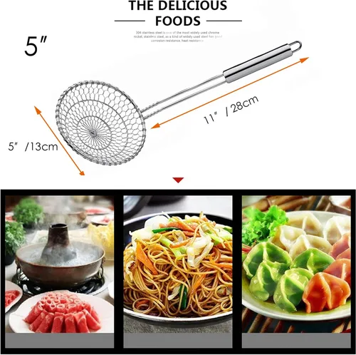 Miniatura 5 de Espumadera con red espiral, utensilios asiáticos en acero inoxidable, Plateado