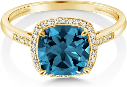 Miniatura 3 de Gem Stone King Anillo de compromiso de oro amarillo de 10 quilates con topacio azul Londres y diamantes para mujer
