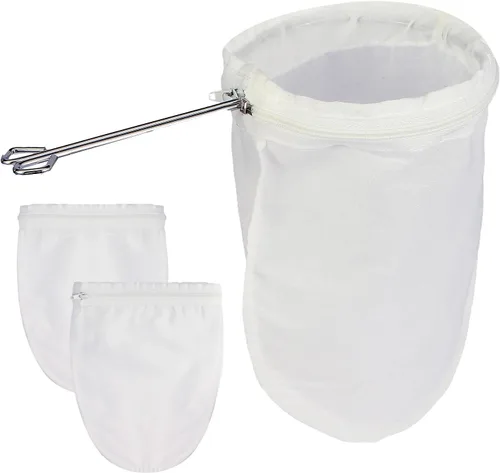 Colador de malla fina, 3 bolsas de colador de tela reutilizables con mango de acero inoxidable, bolsa de leche de nueces, colador de jugo para cocina