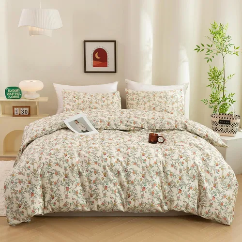Miniatura 19 de ECOCOTT Juego de funda de edredón floral tamaño Queen, 100% algodón lavado, sensación de lino, 3 piezas, funda de edredón vintage con cierre