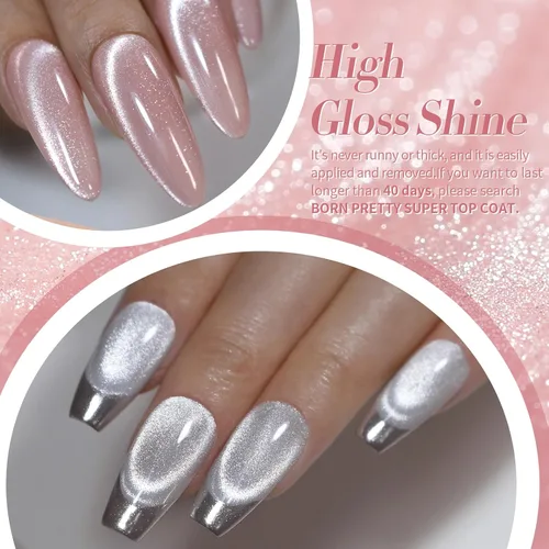Miniatura 4 de Born Pretty Esmalte de uñas de gel de ojo de gato magnético, esmalte de gel pastel lechoso magnético azul pastel verde púrpura rosa nude plateado