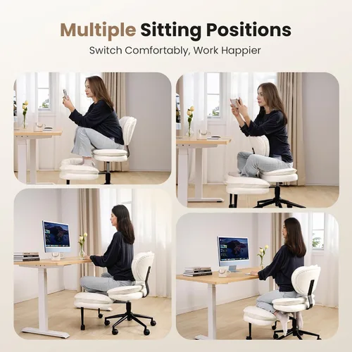 Miniatura 3 de HOMRELEXA Silla de oficina con patas cruzadas, silla de escritorio ergonómica cruzada en nube, silla de meditación con ruedas, asiento ajustable